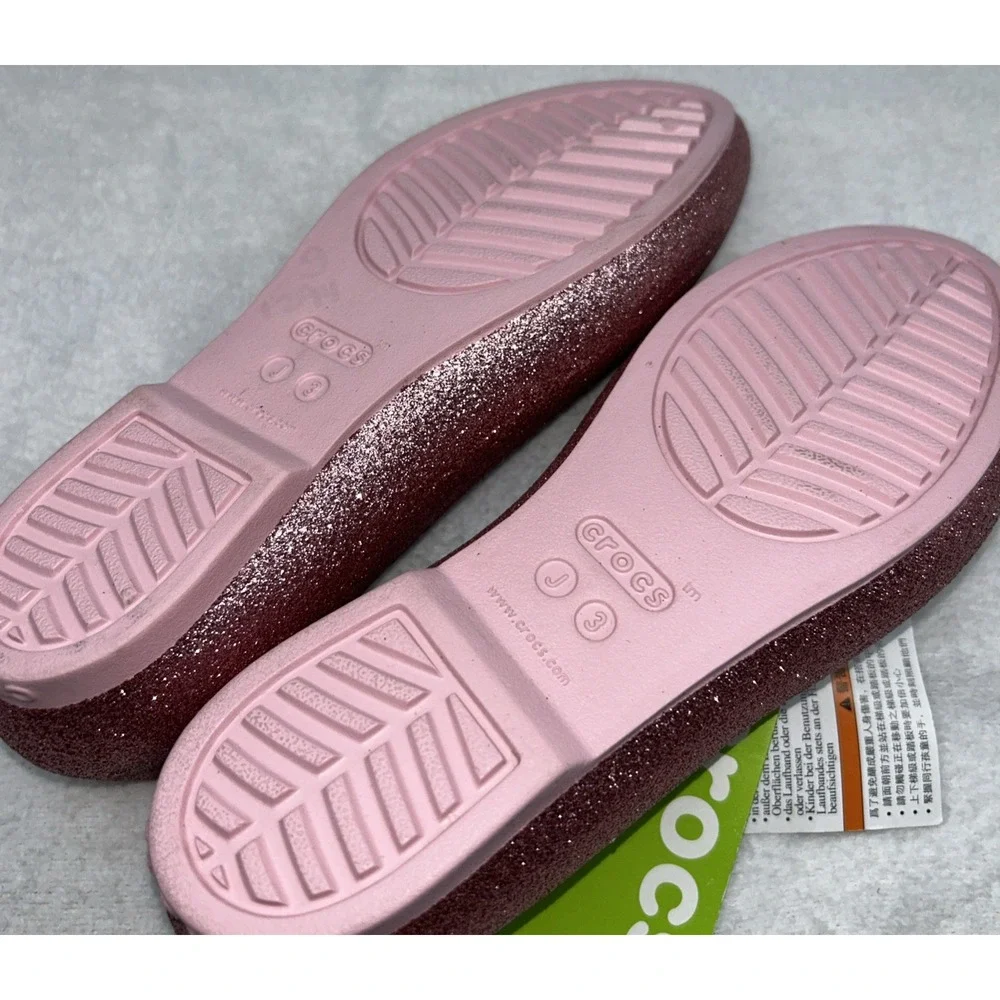 NWT Crocs Eve Pink Sparkle‎ Flats, Size J3 (Youth/Juniors 3)
